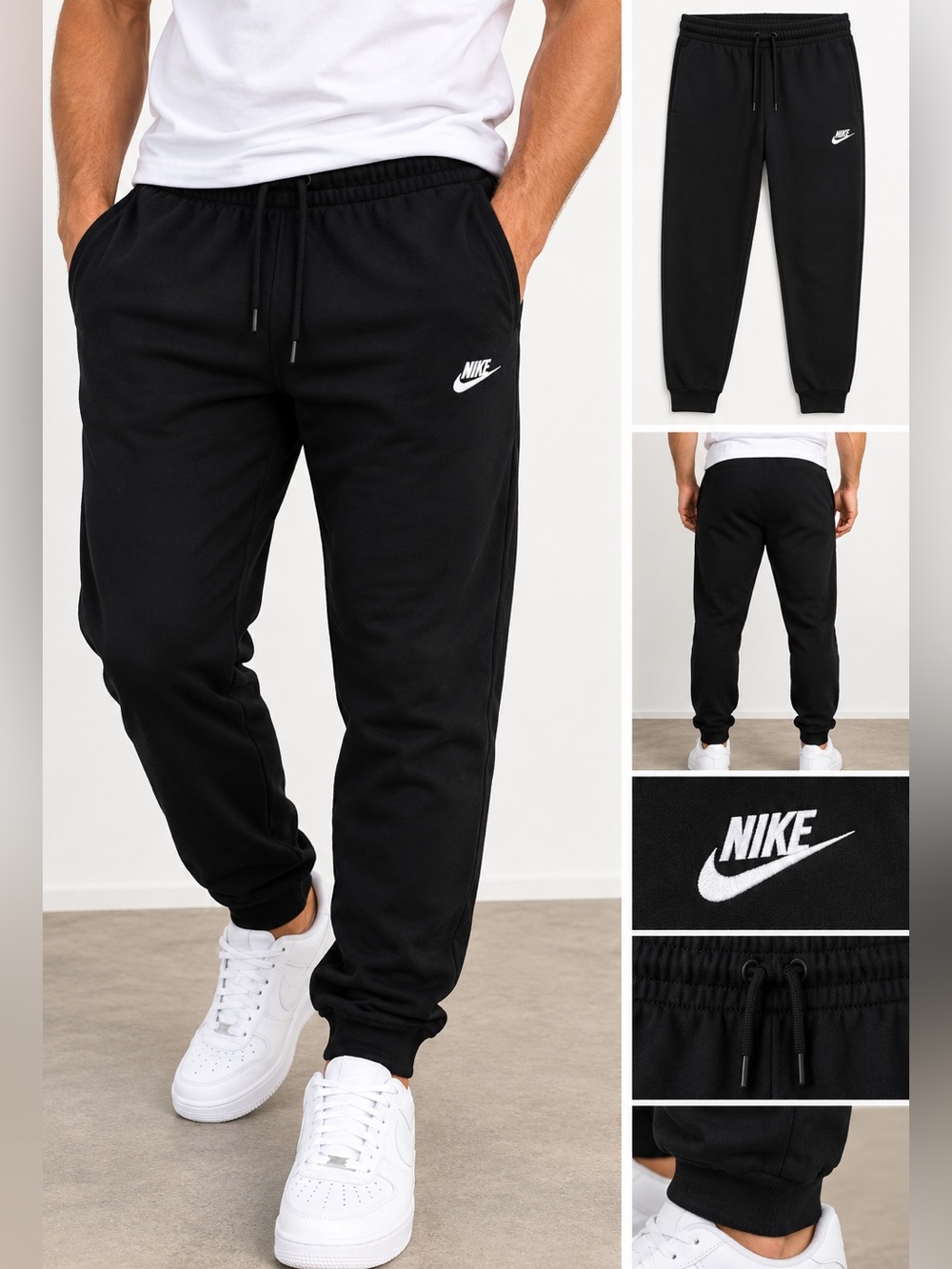Nike Men’s Black Fleece Jogger Sweatpants Size Large Tapered Cuffed Logo